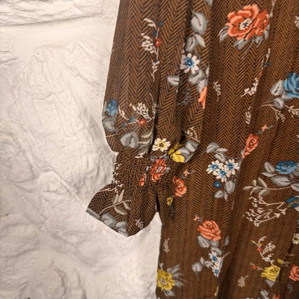 Vintage Retro Cottage Style Floral Ruffle Hem Long Sleeve Midi Dress Size M - Picture 6 of 7